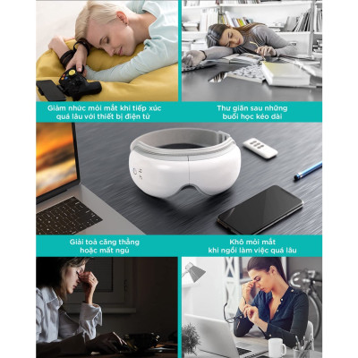 Máy Massage Mắt Cao Cấp KINGTECH KY-925 - Mát xa Áp Suất Túi Khí Kèm Nhiệt - Tích Hợp Nghe Nhạc Bluetooth -  Giảm Mỏi, Khô Mắt, Quầng Thâm - Cải Thiện Giấc Ngủ - Hàng Chính Hãng