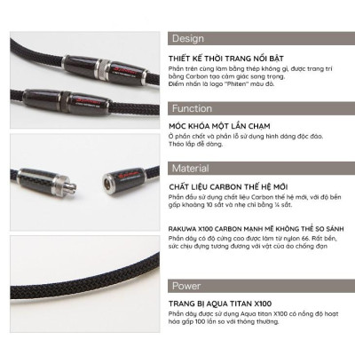 Vòng cổ Phiten Rakuwa x100 carbon TG601053/TG601153