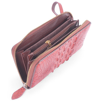 HJ3237-38-39-40 - Bóp da cá sấu 1 khóa gai đen, nâu đỏ, vàng, nâu đất