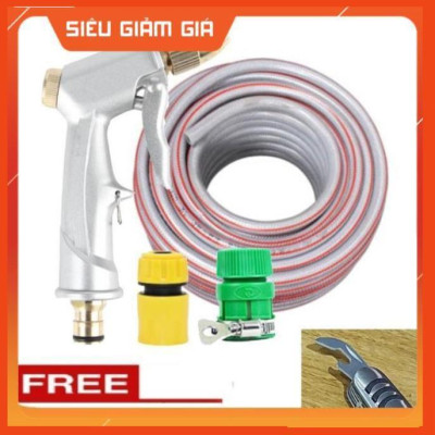 Bộ dây vòi xịt nước rửa xe, tưới cây . tăng áp 3 lần, loại 7m, 10m 206701 đầu đồng,cút,+ tặng mở chai