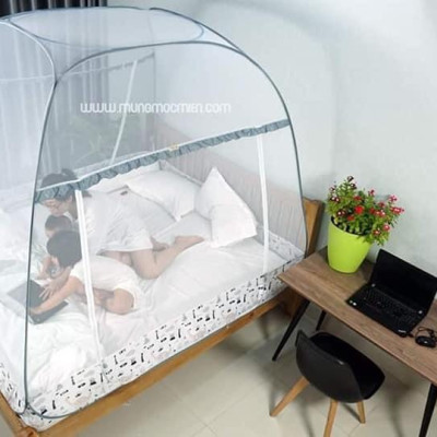 Màn Chụp , Mùng Chụp Đỉnh Rộng Cao Cấp Mộc Miên - Mẫu Xám Khủng Long 2 Cửa ( Hà Nội )