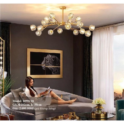 Ảnh thật - Đèn chùm Ca Sỹ Pha Lê tô điểm thiết kế bên trong hiện đại, đèn thả trần phale D990/15 +18 tay, khuyến mại bón