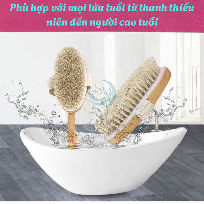 Bàn chải tắm cán dài bằng gỗ tự nhiên - Bàn chải massage cơ thể cao cấp - Cọ tắm khô & ướt cán dài tiện lợi - Bàn chải chà lưng chống tế bào chết - Bàn chải tắm toàn thân spa tại nhà