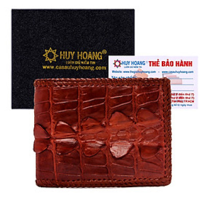 HJ2223 - Bóp nam Huy Hoàng da cá sấu đan viền màu nâu đất