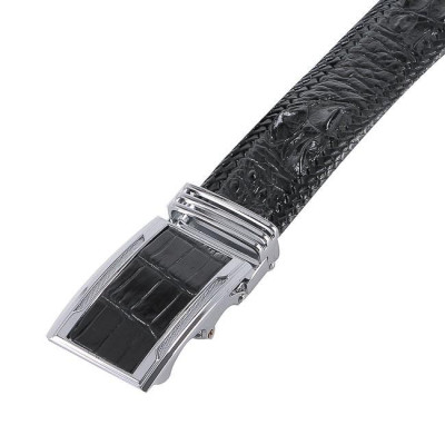 HP4282 - Dây nịt nam Huy Hoàng da cá sấu đan viền 3,5P gai màu đen