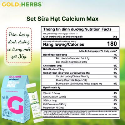 [Hàng chính hãng] Set sữa hạt chắc khỏe xương GoldzHerbs Calcium Max, bổ sung Canxi - 15 gói/ 252g/ 500g