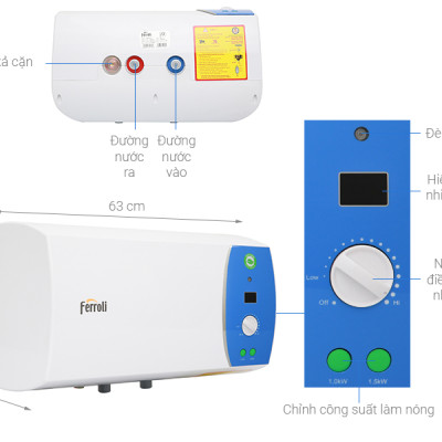 Máy nước nóng gián tiếp Ferroli VERDI AE 20 lít màn hình led hiển thị nhiệt độ (2500W)-hàng chính hãng