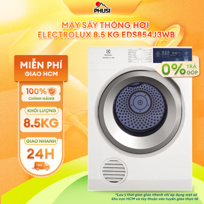 [Free Giao lắp] Máy sấy thông hơi Electrolux 8.5kg EDS854J3WB - Làm mới áo quần và giảm nhăn, Lồng giặt chuyển động luân phiên, giảm nhăn [Hàng chính hãng]