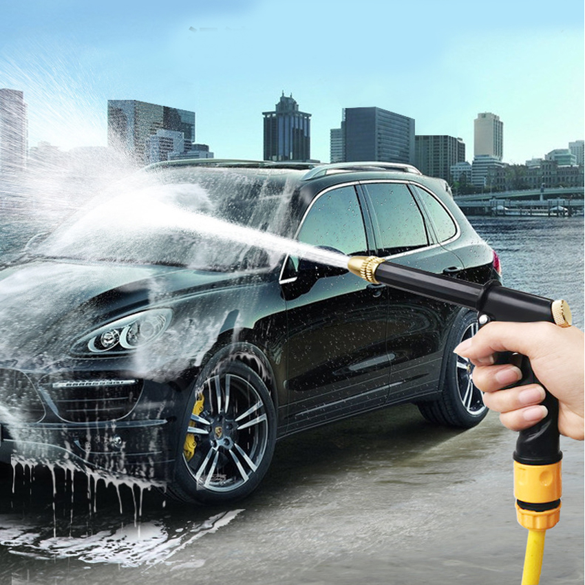 Bộ dây và vòi xịt rửa xe tưới cây tăng áp thông minh 810-2621-1 (dây vàng dẹt-cút nối xanh)