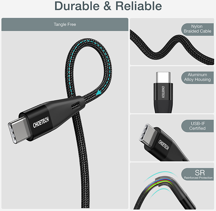 Dây Cáp Sạc Nhanh USB Type C To Type C 60W Dài 1.2M Hỗ Trợ Sạc Nhanh iPhone 15 CHOETECH XCC-1003 - Hàng Chính Hãng