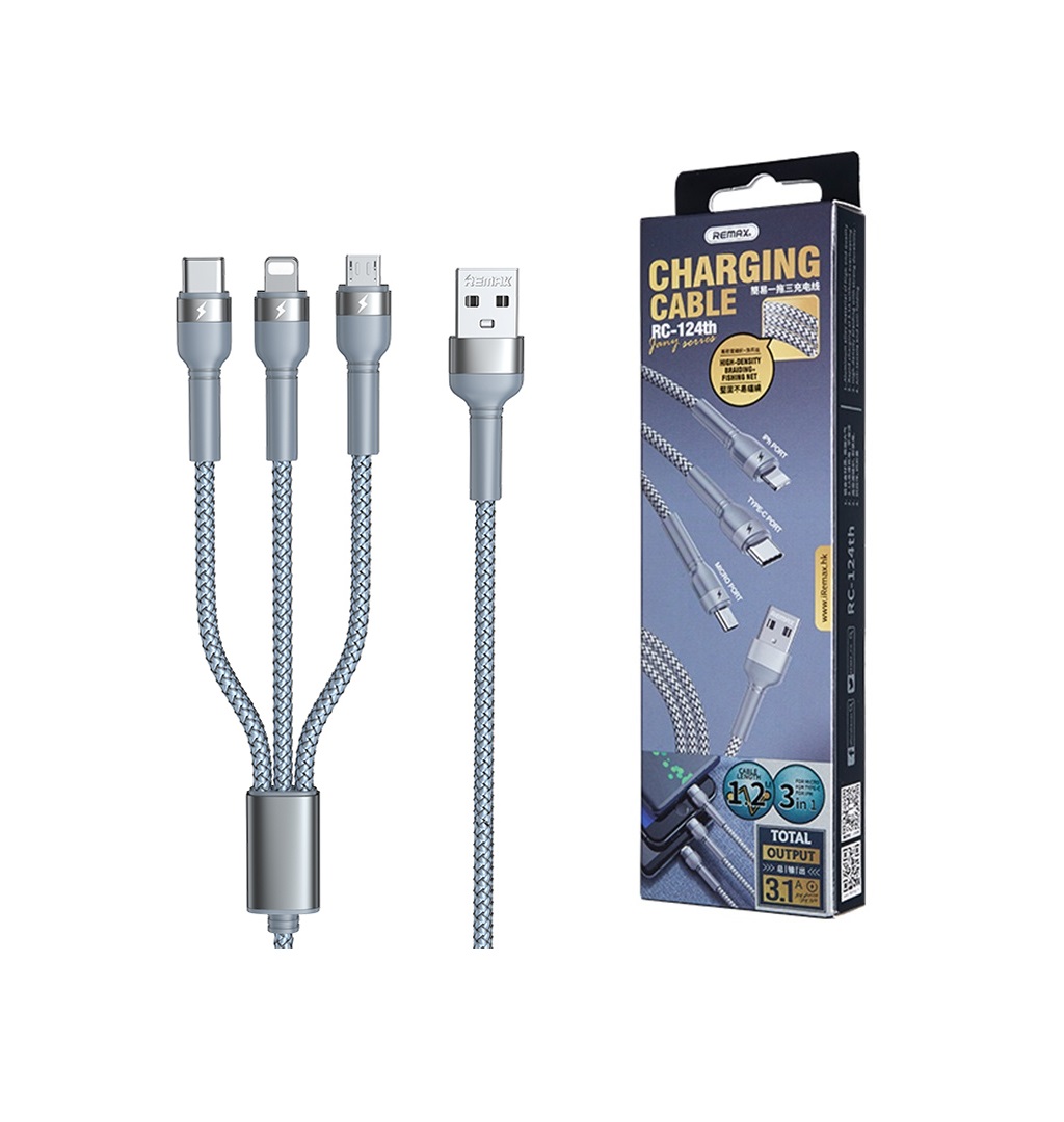 Cáp sạc 3 đầu đa năng 3.1A Remax RC124th (1.2m) - Hàng chính hãng