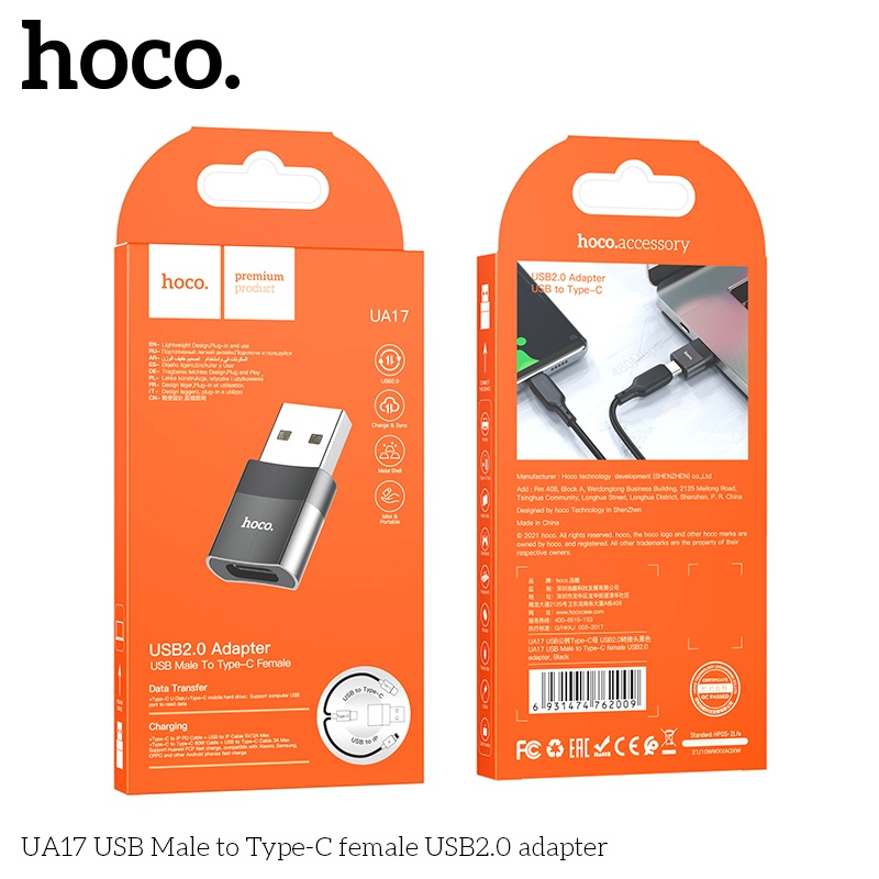 Đầu chuyển usb sang type c, bộ chuyển đổi usb type c UA17 - Hàng chính hãng