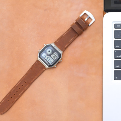 Dây da 2 lớp thay thế dành cho đồng hồ Casio AE1200 da bò sáp handmade