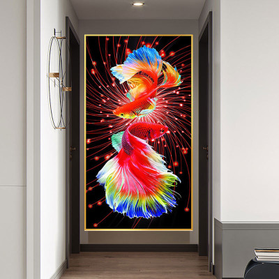 Tranh thêu kín Vũ điệu song ngư KM021, kích thước 50 *90 cm