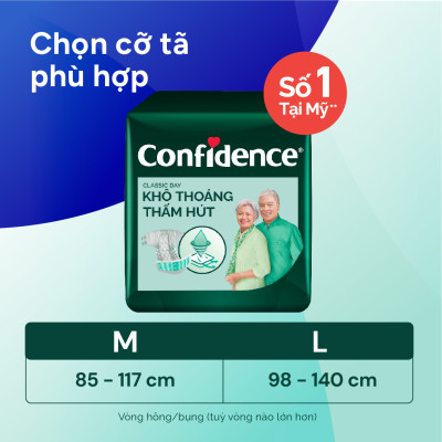 Tã dán người lớn Confidence Classic Day khô thoáng thấm hút size M/L gói 20 miếng