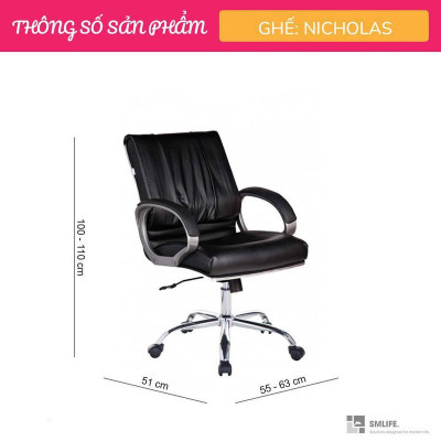 Ghế văn phòng chân xoay lưng trung bọc da SMLIFE Nicholas