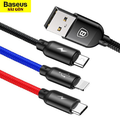 Cáp sạc 3in1 Baseus Three Primary Colors Fast Charging Cable 3.5A CAMLT-BSY USB to C+M+L- hàng chính hãng