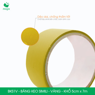 BKS1V - 3 cuộn băng keo Simili khổ 5cm x 7m - Vàng - Băng dính dán gáy sách, đóng cuốn