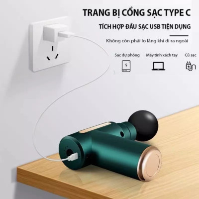 Máy massage cầm tay cổ vai gáy 4 đầu 6 chế độ, Máy đấm lưng rung mát xa giúp giãn cơ bắp đùi chân toàn thân