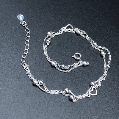 Lắc Chân Nữ Bạc 925 Dây Kép Mix Bi Tròn Bạc Hiểu Minh LC241