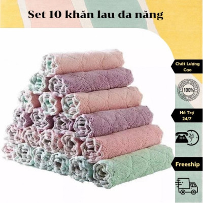 Combo Khăn Lau Đa Năng 2 Mặt Siêu Thấm , Khăn Lau Bếp , Khăn Lau Kính , Khăn Lau Chén Bát , Khăn Lau Tay , Khăn Lau Ô Tô