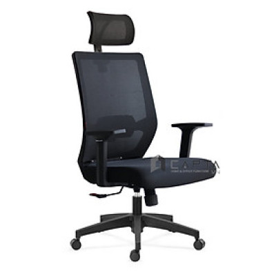 Ghế Trưởng phòng lưng lưới nệm vải có tựa đầu màu đen CM4290-M Nội thất Capta
