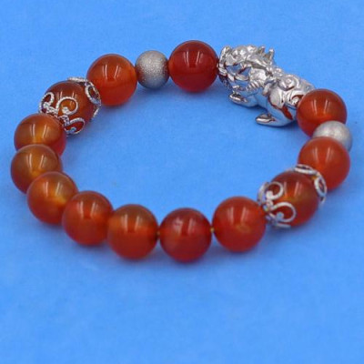 Chuỗi tay Tỳ Hưu inox VMNCOTHTRHKHB10 - Chuỗi hạt đeo tay Đá Mã Não Cam size 10 ly - hợp mệnh Hỏa, mệnh Thổ
