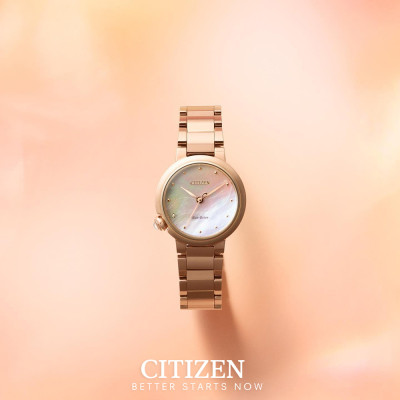 Đồng Hồ Nữ Citizen Đính Kim Cương Dây Thép Không Gỉ EM0912-84Y - Mặt Xà Cừ (Sapphire)