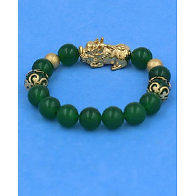 Chuỗi tay Thạch Anh Xanh Lá 10 ly VTAXLTHVHKHB10 mix Tỳ Hưu inox phối charm - hợp mệnh Hỏa, mệnh Mộc