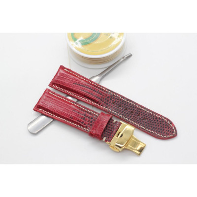 Dây da đồng hồ Kỳ Đà, Dây Đồng Hồ Handmade May Tay Thủ Công Phối Chỉ Trắng SH044