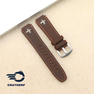 Dây da thay thế đồng hồ Casio AE1200 da bò sáp nâu Ngựa Rivet Handmade