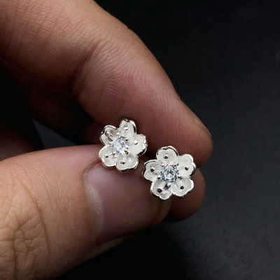 Hoa Tai, Bông Tai Nữ Hoa Anh Đào Bạc S925 Chính Hãng Bạc Hiểu Minh HT369