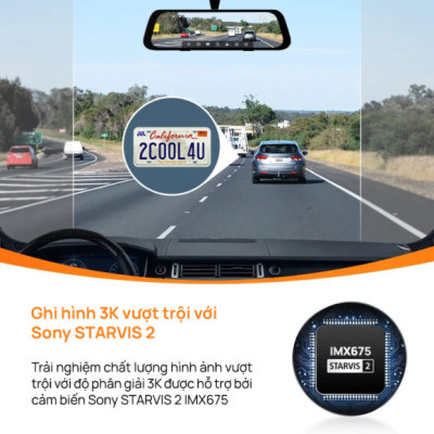 Camera hành trình gương 70mai S500 tích hợp cam lùi, màn hình cảm ứng 9.35inch, 3K HDR góc quay rộng 138° – Hàng chính hãng