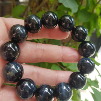 Vòng tay Phong Thủy May May Mắn Nam Mệnh Thủy mệnh Mộc 100% Đá tự nhiên đá mắt hổ đen xanh 16mm 13 viên vòng đẹp sang đeo tốt sức khỏe tim mạch hợp phong thủy làm ăn kinh doanh phát đạt