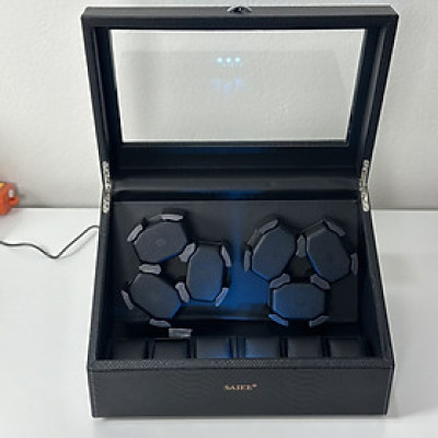 [BH 2 Năm Động Cơ] Hộp Đồng Hồ Cơ 6 Xoay + 6 Tĩnh SAIKE Vỏ Da Sần Dày Có Đèn Led