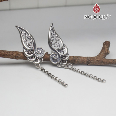 Bông tai bạc cánh bướm bạc gắn hạt treo (sát tai) - Ngọc Quý Gemstones