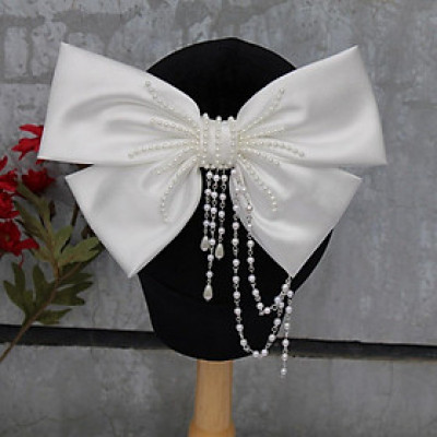 Nơ cài tóc cô dâu phi bóng lớn 20cmx13cm đính hạt Giangpkc 12-2021