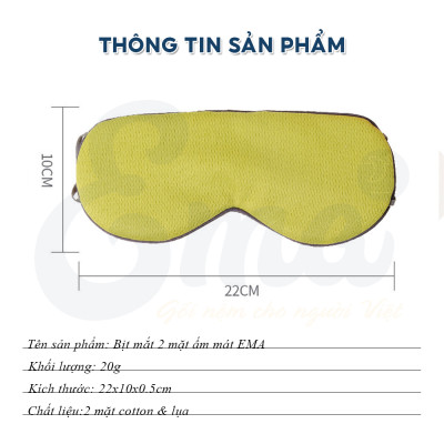 Bịt mắt ngủ lụa 2 mặt EMA, miếng che mắt ngủ cao cấp 2 mặt ấm mát có có quai đeo điều chỉnh