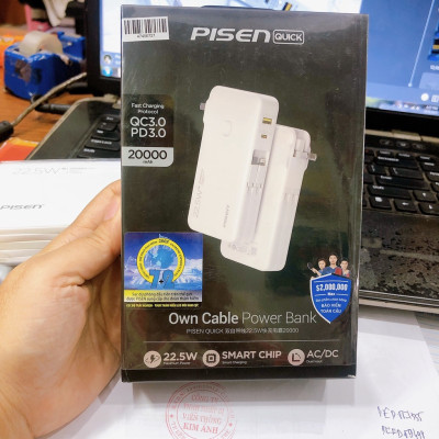 Sạc dự phòng PISEN D313 kèm chân cắm, kèm cáp sạc C/L, sạc nhanh  22.5w, 20000mAh - Hàng chính hãng
