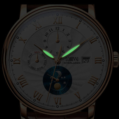 Đồng hồ nam chính hãng LOBINNI Ref.1023-1 (Phiên bản đặc biệt Limited)  Kính sapphire nguyên khối ,chống xước,chống nước 50m,mặt trắng vỏ vàng hồng dây da nâu xịn, thép không gỉ 316L,Đồng hồ cơ (Automatic) bảo hành 24 tháng,thiết kế đơn giản và sang trọng