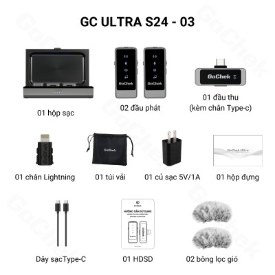 Micro thu âm không dây GoChek Ultra S24, tích hợp 2 chân cắm khi livestream/quay video/ghi âm cho điện thoại/máy tính bảng/PC/Laptop - Hàng chính hãng