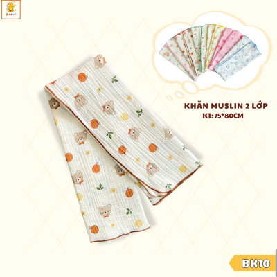 Khăn tắm cho bé Babiboo khăn tắm muslin 2 lớp vải cotton mềm mại 75 x 80cm BK10 ( họa tiết ngẫu nhiên )
