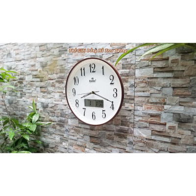 Đồng Hồ Treo Tường KIM TRÔI EASTAR Tròn Kim Điện tử - LỊCH Vạn Niên và NHIỆT KẾ Điện tử - Mặt Trắng – Tặng 2 Pin Maxell