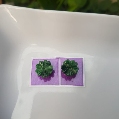 Đôi Bông Tai Hoa Mai Trái Tim kiểu mới đẹp Ngang 12mm x Dầy 3mm Đá Ngọc cẩm thạch tự nhiên xanh ngọc bóng đẹp Nữ mệnh Thủy Mộc Hỏa bọc vàng đeo rất đẹp sang ạ