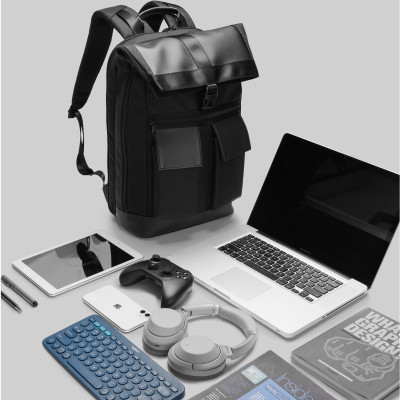 Balo laptop 17” KINGBAG HORIZON sành điệu, Gaming, Office, Travel, thiết kế độc đáo, vải trượt nước, đai buộc vali, màu đen - Hàng chính hãng