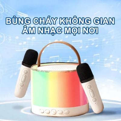 Loa Bluetooth Mini Karaoke Không Dây, Kèm 2 Mic, Âm Thanh Sống Động, Đèn LED 16 Màu - HÀNG CHÍNH HÃNG MINIIN