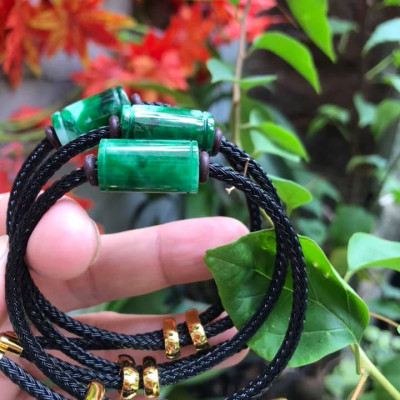 Vòng Tay Đá Vòng Cẩm thạch LU TRÚC Xanh đậm Vân dây đen xinh xắn đẹp Hợp Nữ mệnh Thủy Mộc Hỏa ạ Chất liệu hạt lu 100% đá cẩm thạch tự nhiên