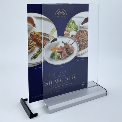 Kệ menu nhà hàng, Standee mica để bàn, Bảng quét mã QR Code, Kệ mica 2 mặt Enter E35 300x210mm đế nhôm A4 ngang