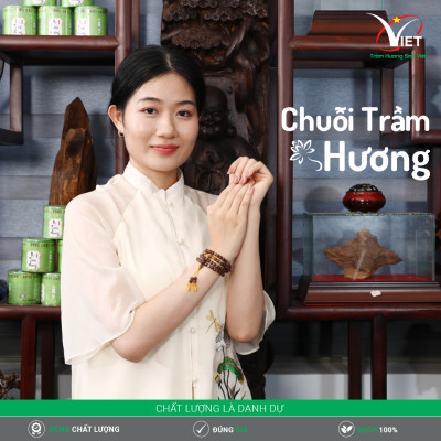 Chuỗi Trầm Thiên Nhiên Đính Hồ Lô Vàng Tĩnh Điện
