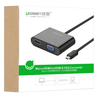 Bộ chuyển đổi micro HDMI sang HDMI và VGA dài 10CM UGREEN MM115 - Hàng chính hãng